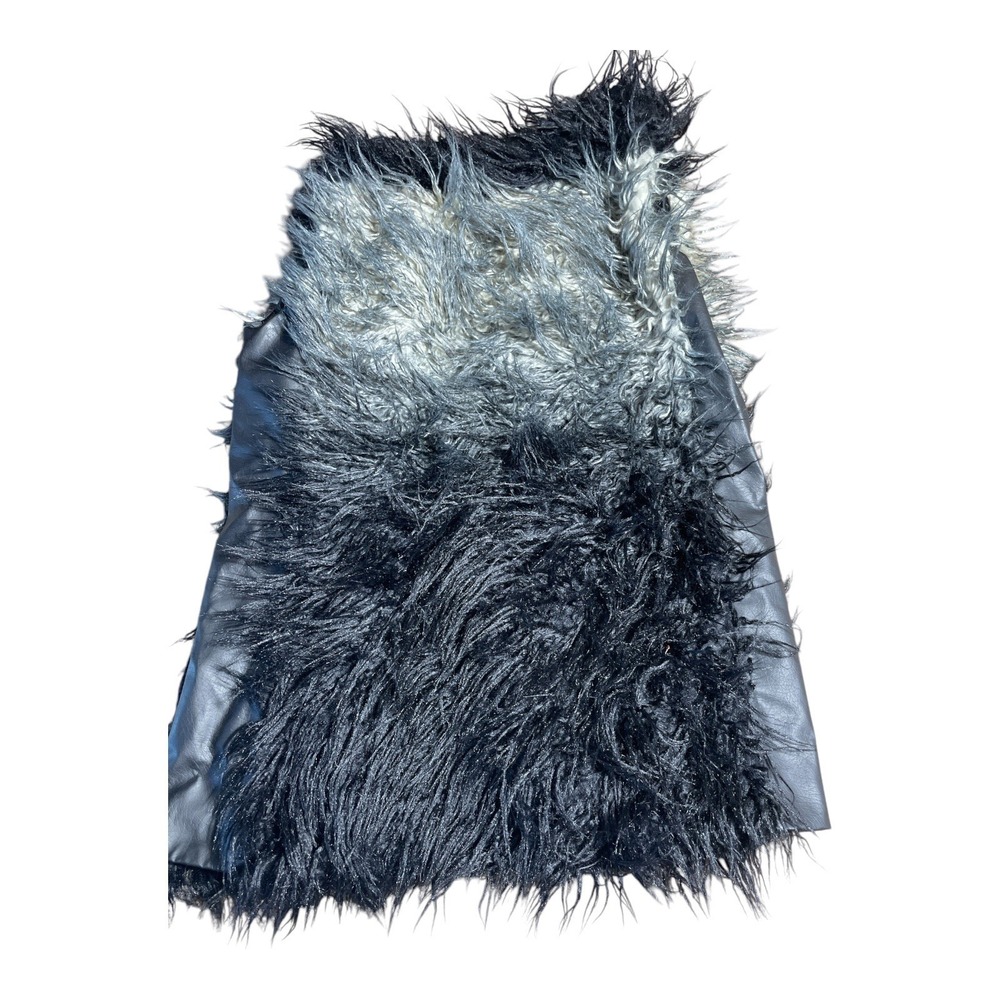 Mobwife  Faux Fur Vest Womens Large Black White Ombre Shaggy Rock Punk Statement